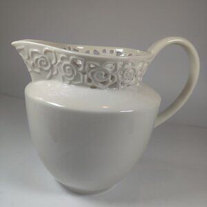 L.Godinger, Large Water Pitcher. Carved floral design in an open lace pattern.